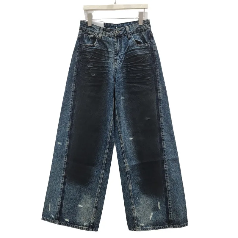 Denim Pant Women Wide Leg Jeans Long Pants High Waist Straight Trousers Y2k Streetwear Elegant Splice Work Casual Loose
