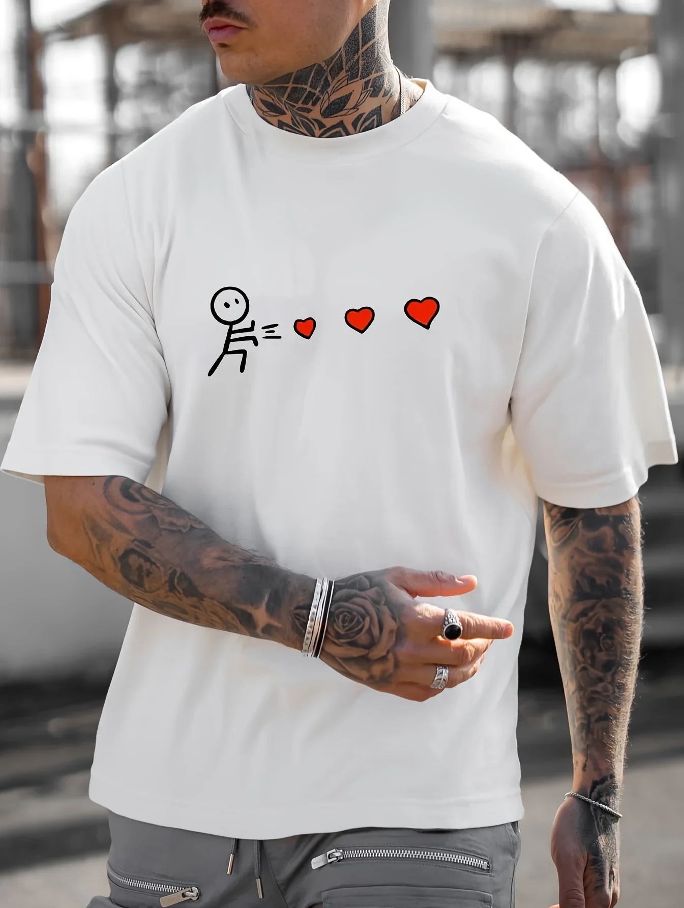 2024 summer tops Shooting Hearts Print T Shirt, Tees For Men Casual Short Sleeve T-shirt For Summer