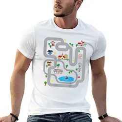 Playmat Train Car Race Track Printed On Back Road T-shirt blanks vintage clothes mens cotton t shirts