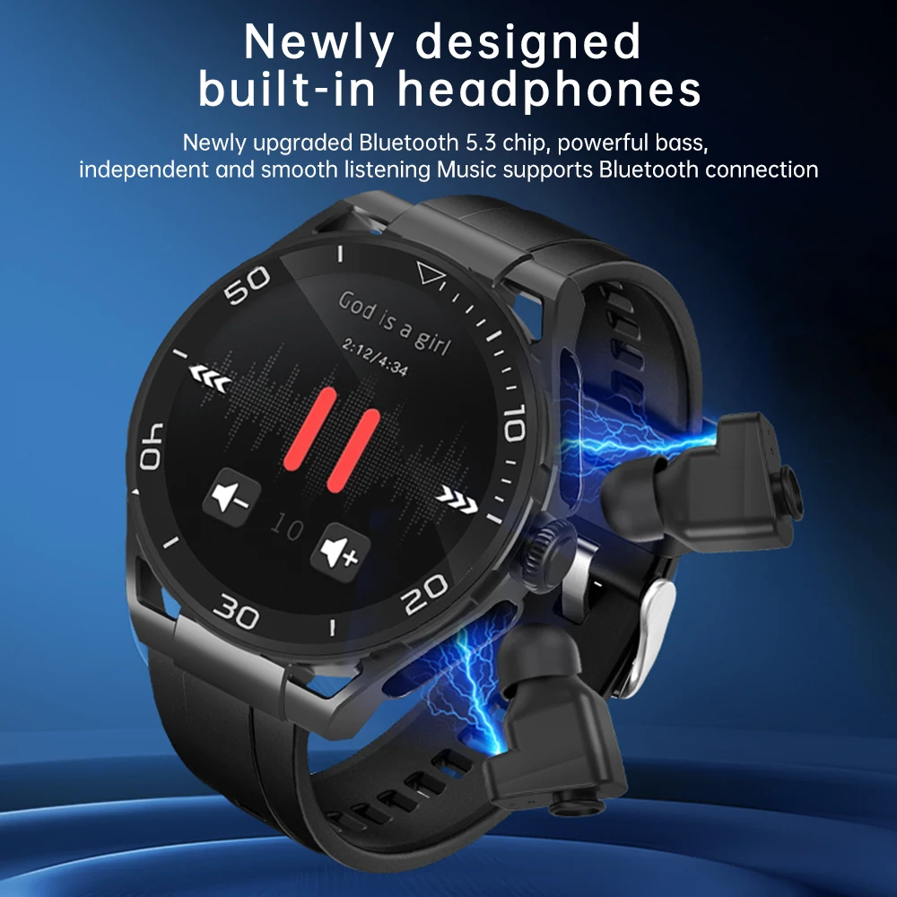Domars 2 in 1 Unisex Smartwatch with Large Screen Bluetooth Calling Health Monitoring Fitness Tracker with Bluetooth Headset