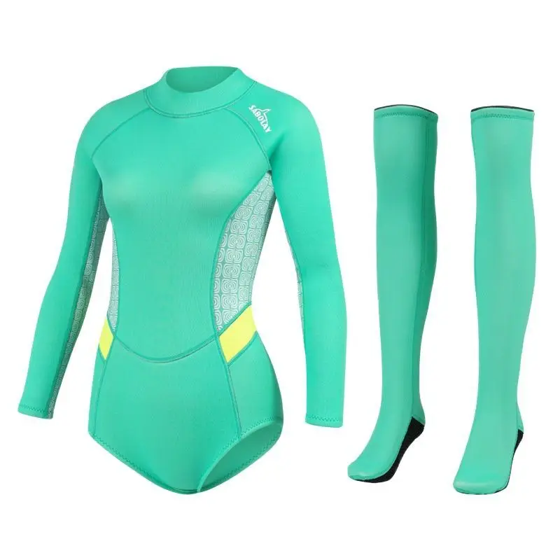 Summer Women 2MM SCR Neoprene Bikini Wetsuit Stocking Long Sleeve Skin Diving Suit Sun-proof Surfing Snorkeling Thermal Swimwear