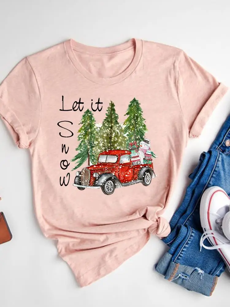 

Tree Watercolor Style 90s Christmas Women Tee Clothes Print T Shirt Top Fashion New Year Short Sleeve Basic Graphic T-shirts