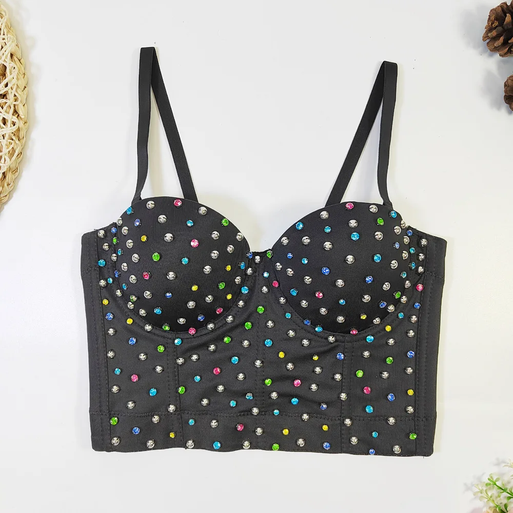 

European and American Shiny Colorful Crystals Beaded Bra Outerwear Nightclub Bar Disco Camisole Strapless Tube Top