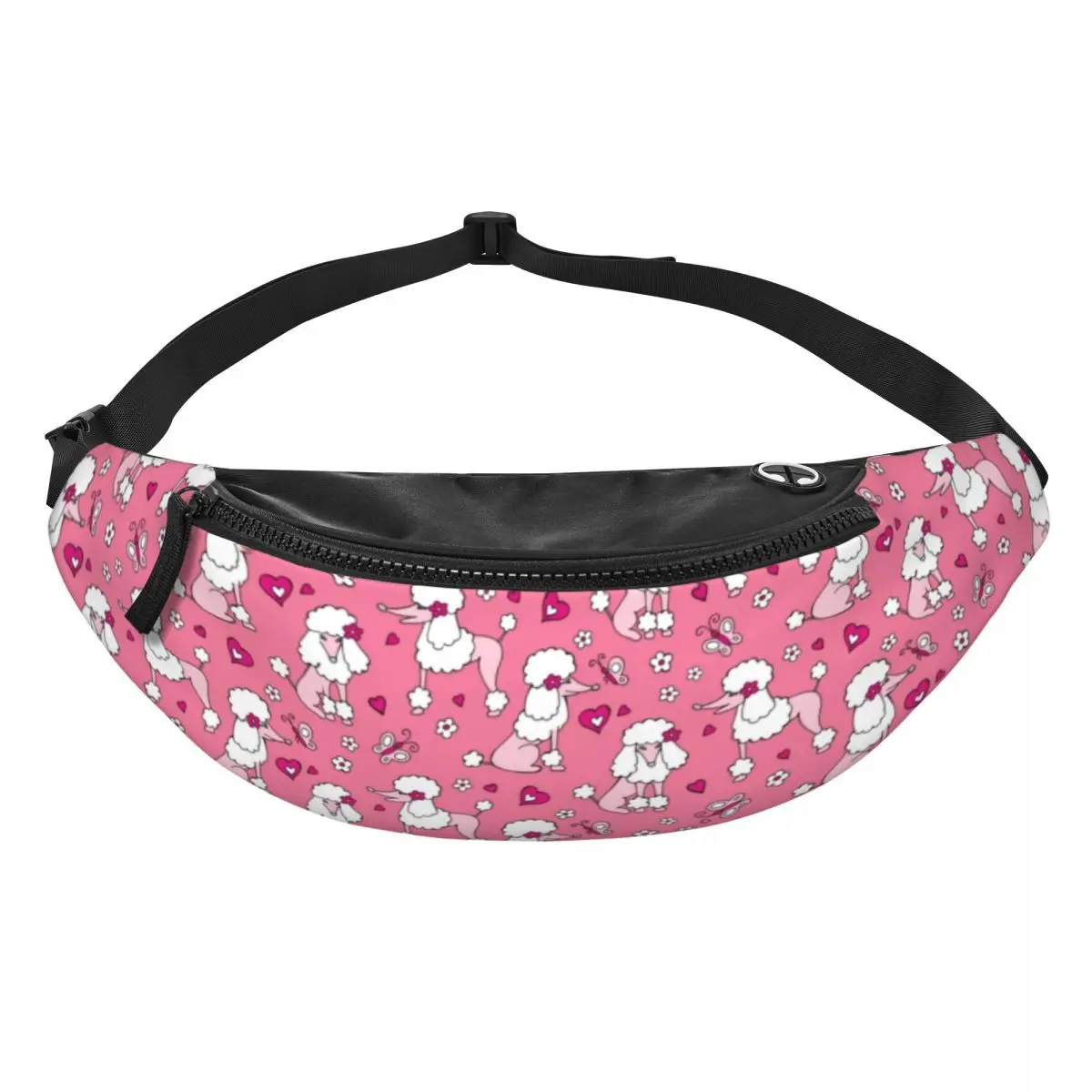 Cute Poodle Dog Pattern Fanny Pack Men Women Custom Crossbody Waist Bag for Cycling Camping Phone Money Pouch