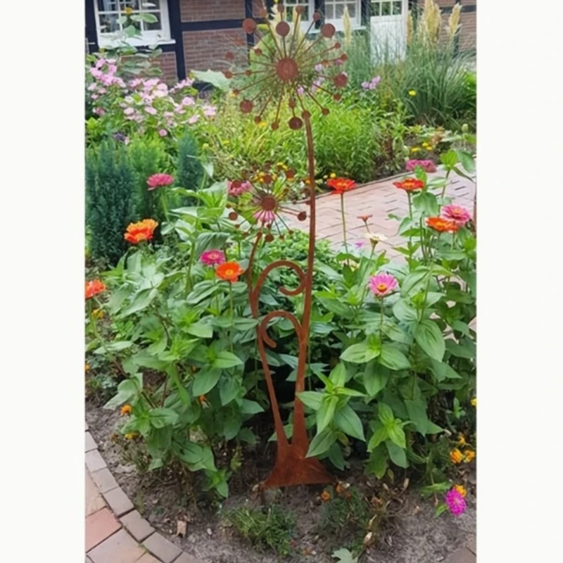 Iron Art Dandelions Ground Stake For Garden Decoration Outdoor Yard Landscape