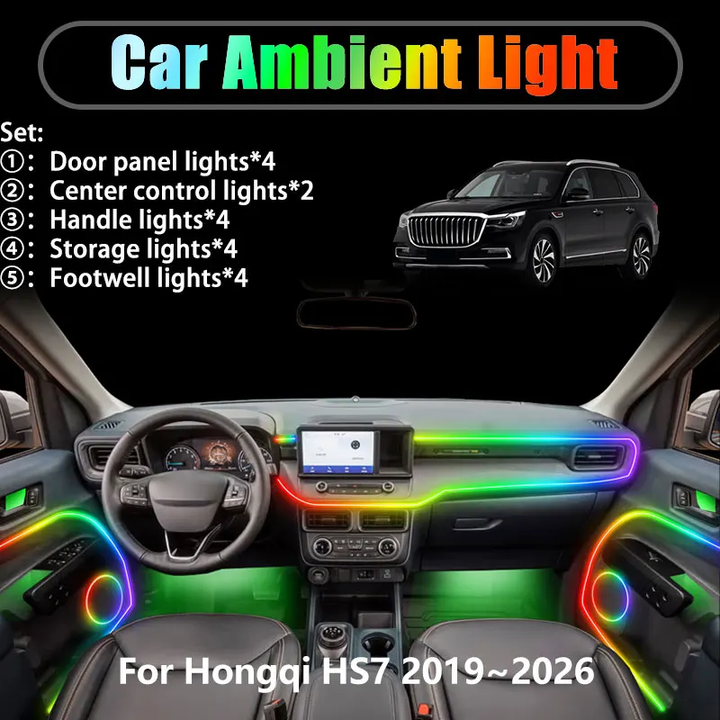 

For Hongqi HS7 2019~2026 MK1 2/18 in 1 Car ambient lighting Led trunk interior led lights USB RGB Ensemble Streamer Auto Parts