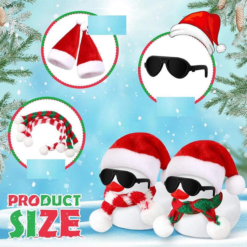 6/12/24 Set Christmas Mini Rubber Duck Bulk with Sunglasses Scarf Hats and Adhesive Dots Duckies Bath Toy Xmas