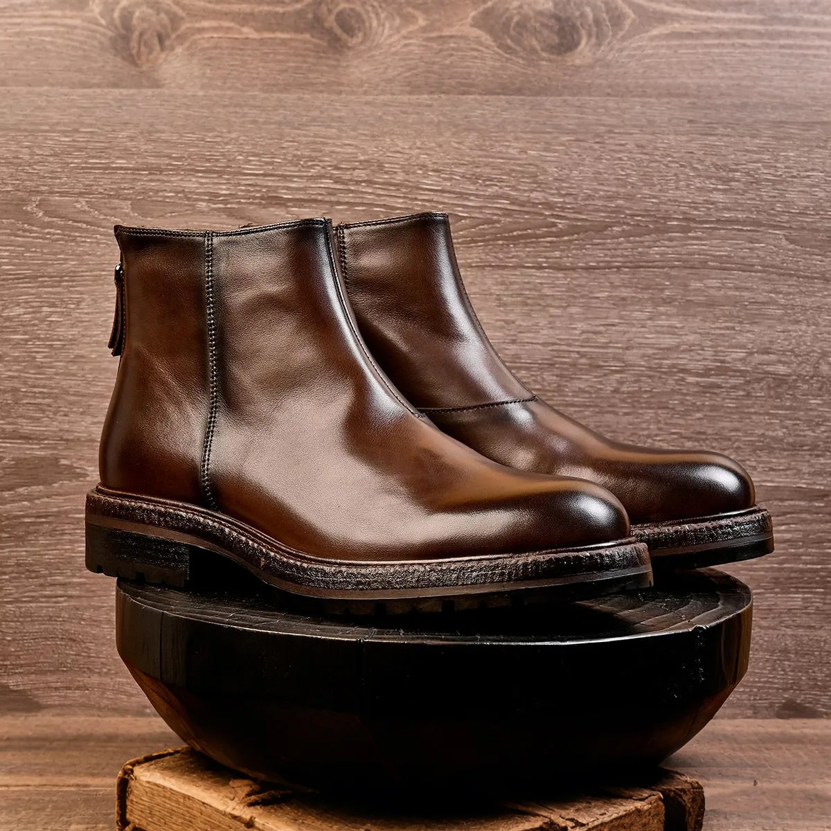 Men's Washed Horsehide Leather Chelsea Boots British Vintage Casual Ankle Boots | Breathable Mid-Top Genuine Leather Short Boots