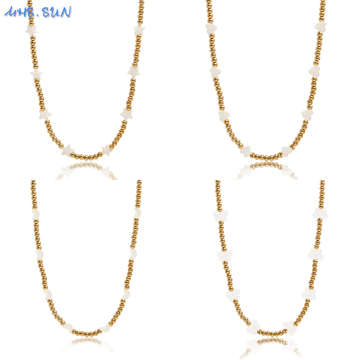 SUNSLL Gold Plated Stainless Steel Beads Necklaces Shell Star/Moon Chain Choker Trendy Engagement Jewelry For Women Girl