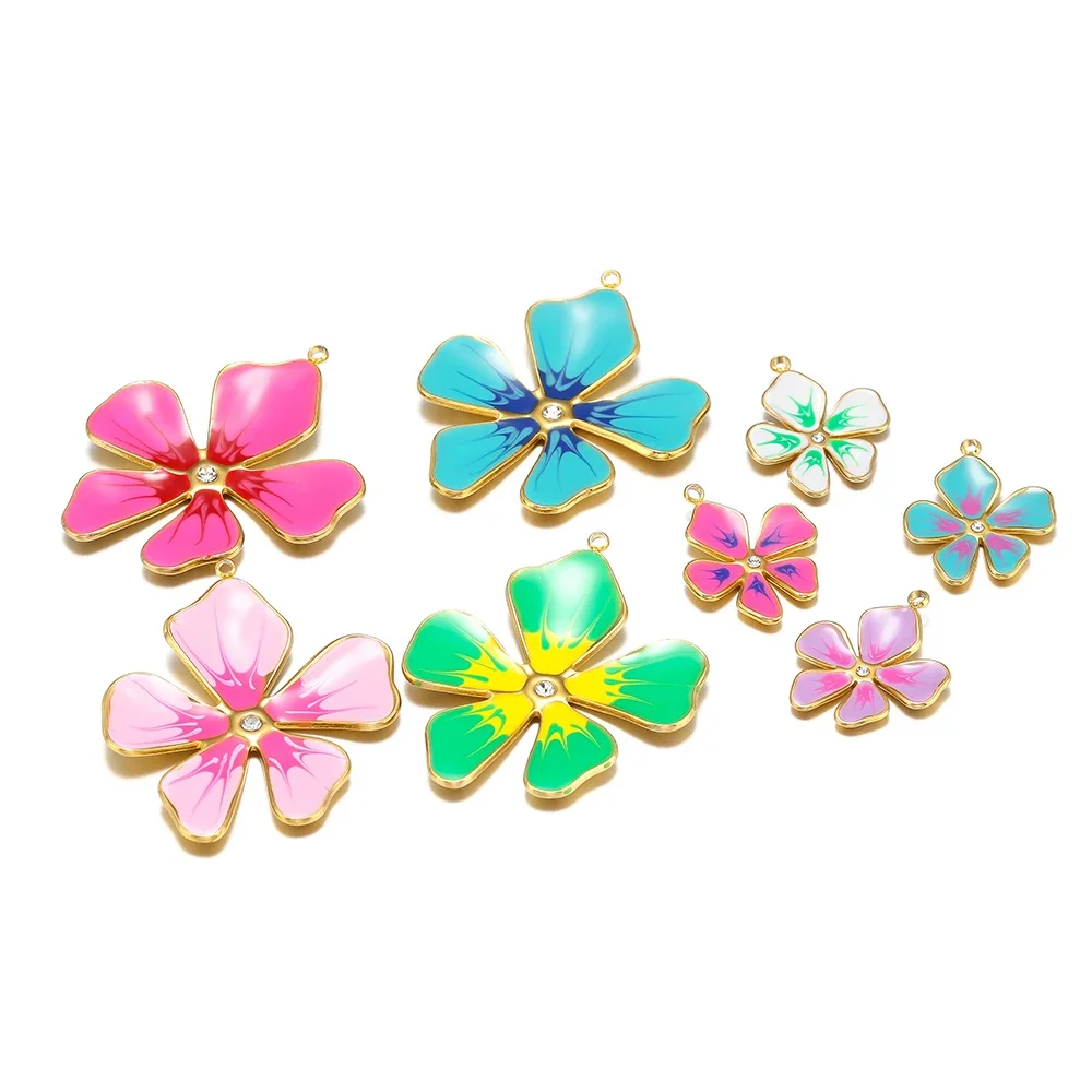 

5pcs/lot Drip Oil Stainless Steel Zircon Flower Charms Boho Enamel Pendants for DIY Jewelry Earrings Making Necklace Accessories