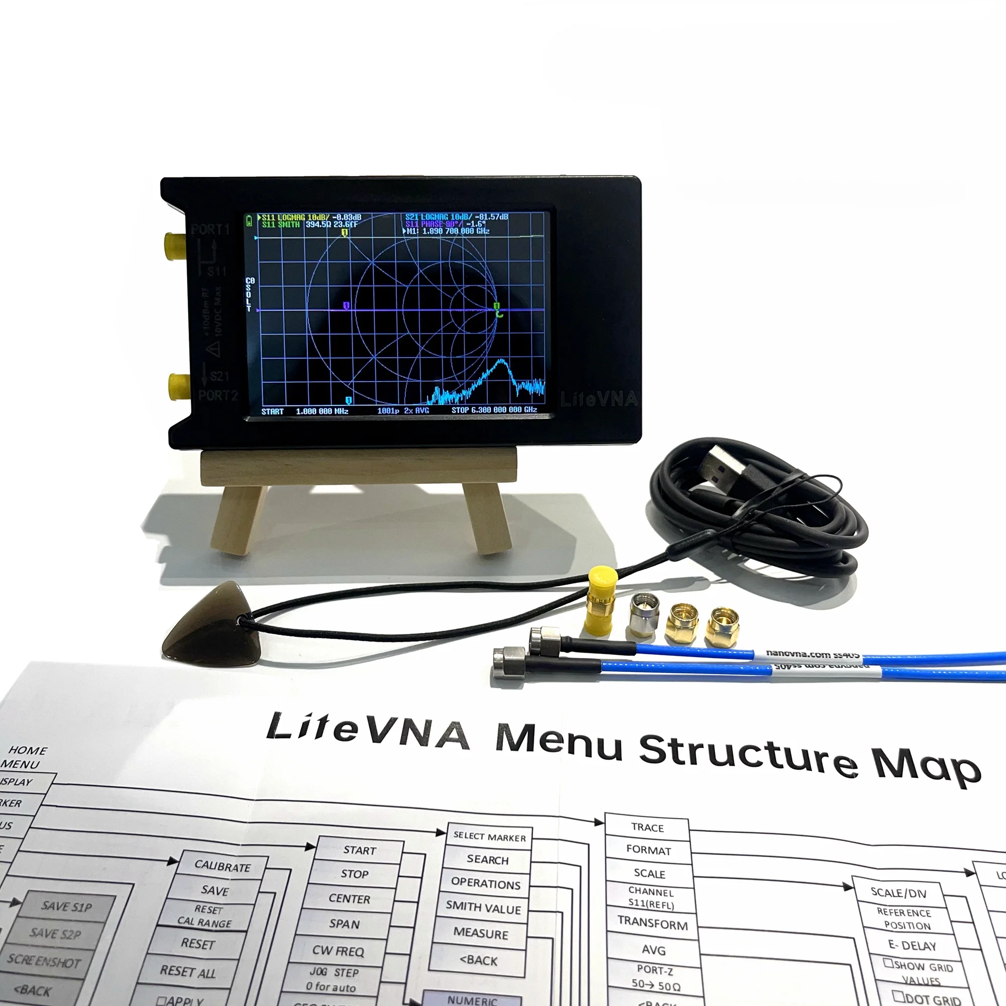 LiteVNA 64 Original Hugen 50kHz ~ 6.3GHz 4 Inch Display Vector Network Analyzer HF VHF UHF Antenna