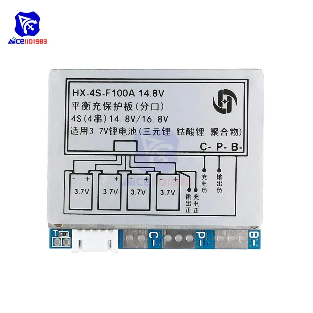 diymore 100A 4S 3.7V 18650 Lithium Cell/3.2V Iron Phosphate Battery BMS Protection Charge Board Over-Charge Over-Discharge Board