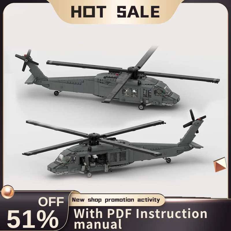

New 810Pcs Moc Military Weapon Uh-60 Black Hawk Helicopter Model Building Block Technology Diy Assembly Kid Toy Boy Holiday Gift