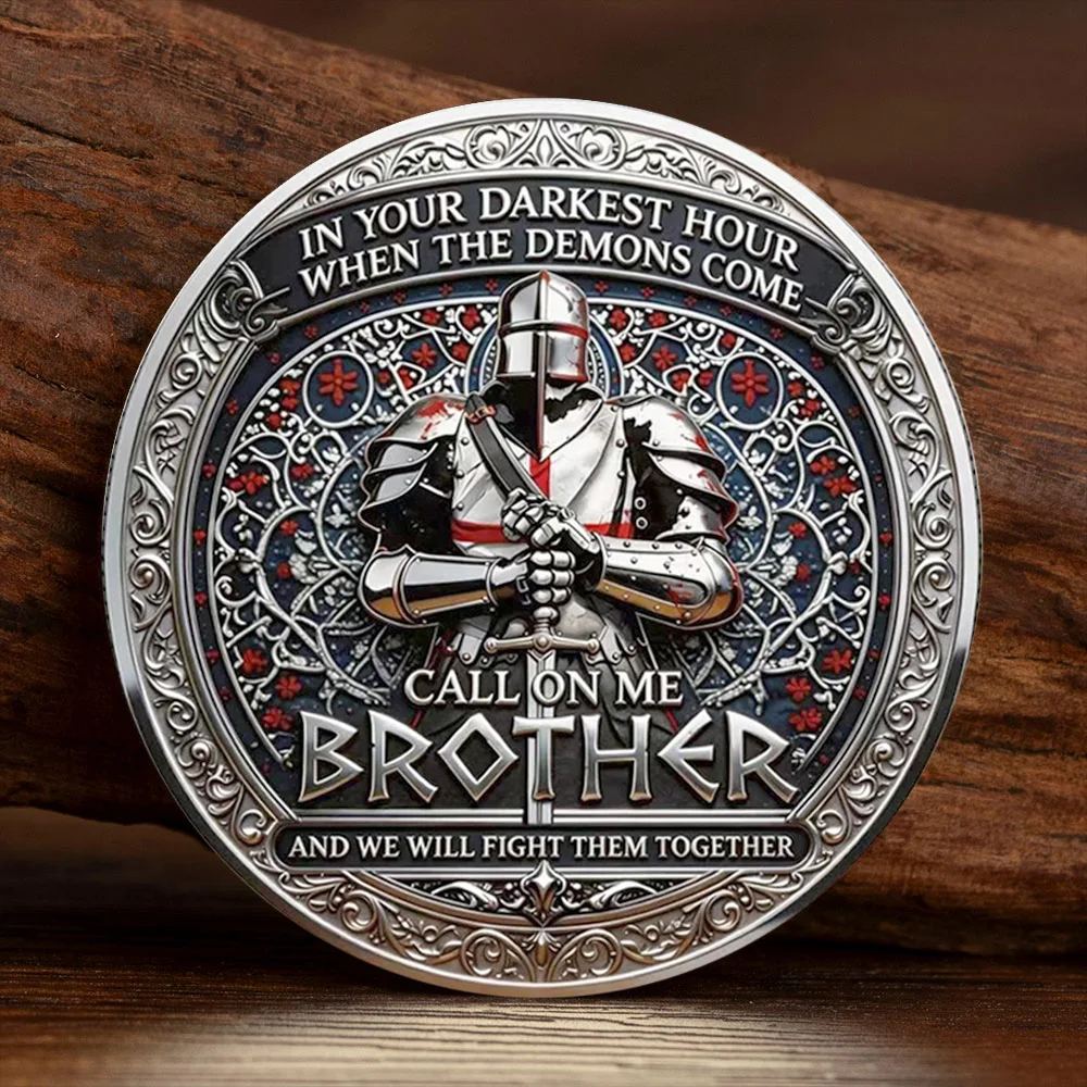 Cross Regiment Knight Silvery Plated Commemorative Coin Call on Me Brother Collection Coin