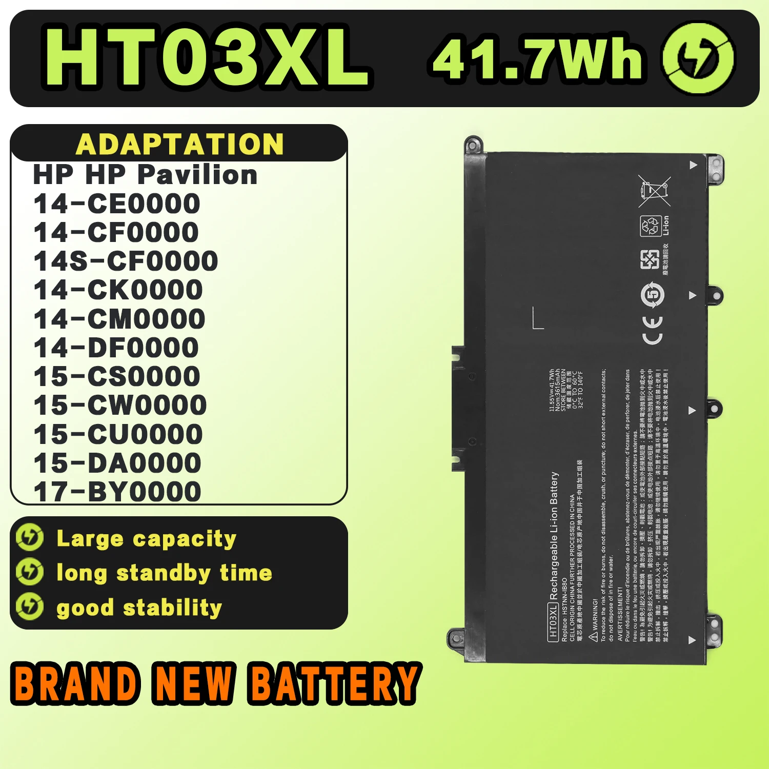SAT HT03XL New Laptop Batteries Replacement For HP TPN-Q207 Q208 Q209 Q210 Q221 Q222 Q242 11.55V-41.7Wh-3615mAh