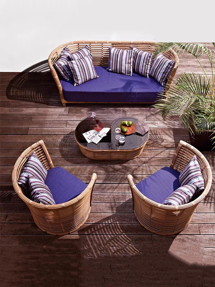 Outdoor Villa Sofa Rattan Woven Leisure Chair Bed & Breakfast Pastoral Furniture Rattan Courtyard