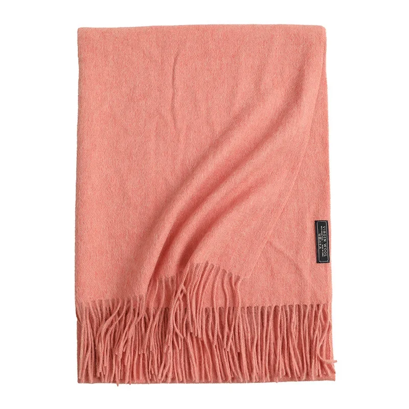 Solid 100% Real Wool Scarf with Tassel Women Winter Warm Shawls and Wraps Ladies Wool Cashmere Scarves Thick Foulard Femme