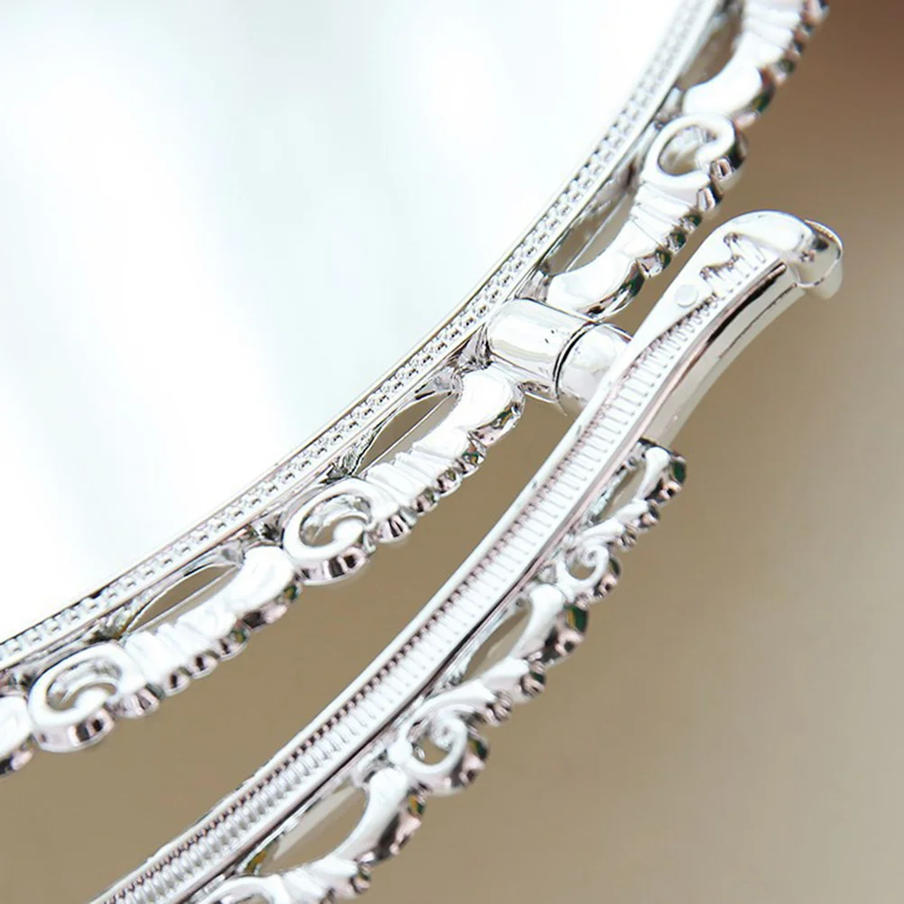 Doppelseitiger Tisch-Kosmetikspiegel im europäischen Stil, großer, silberfarbener, geschnitzter Rotations-Make-up-Spiegel für Damen