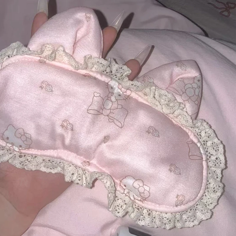 اليابانية Kawaii الوردي الدانتيل الملاك مرحبا كيتي قناع عين التعتيم لطيف الحلو المنسوجات المنزلية المنتج النهائي الديكور هدية عيد ميلاد #2