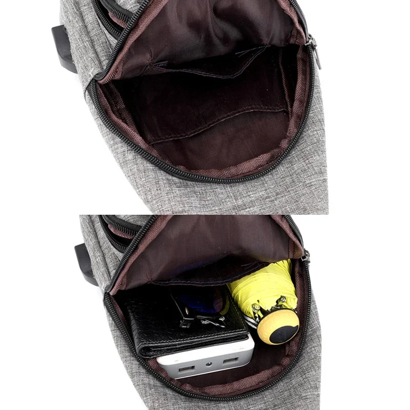 Sac à bandoulière avec interface de chargement USB pour homme, sac de poitrine pour gril de sport, randonnée en plein air, voyage, sac de vélo décontracté