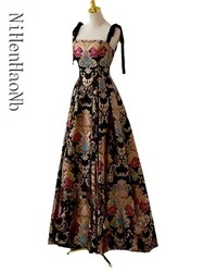 Jacquard Fabric Evening Dresses Spaghetti Strap A-line Evening Gown Vintage Elegant Party Dress Plus Size Abendkleider