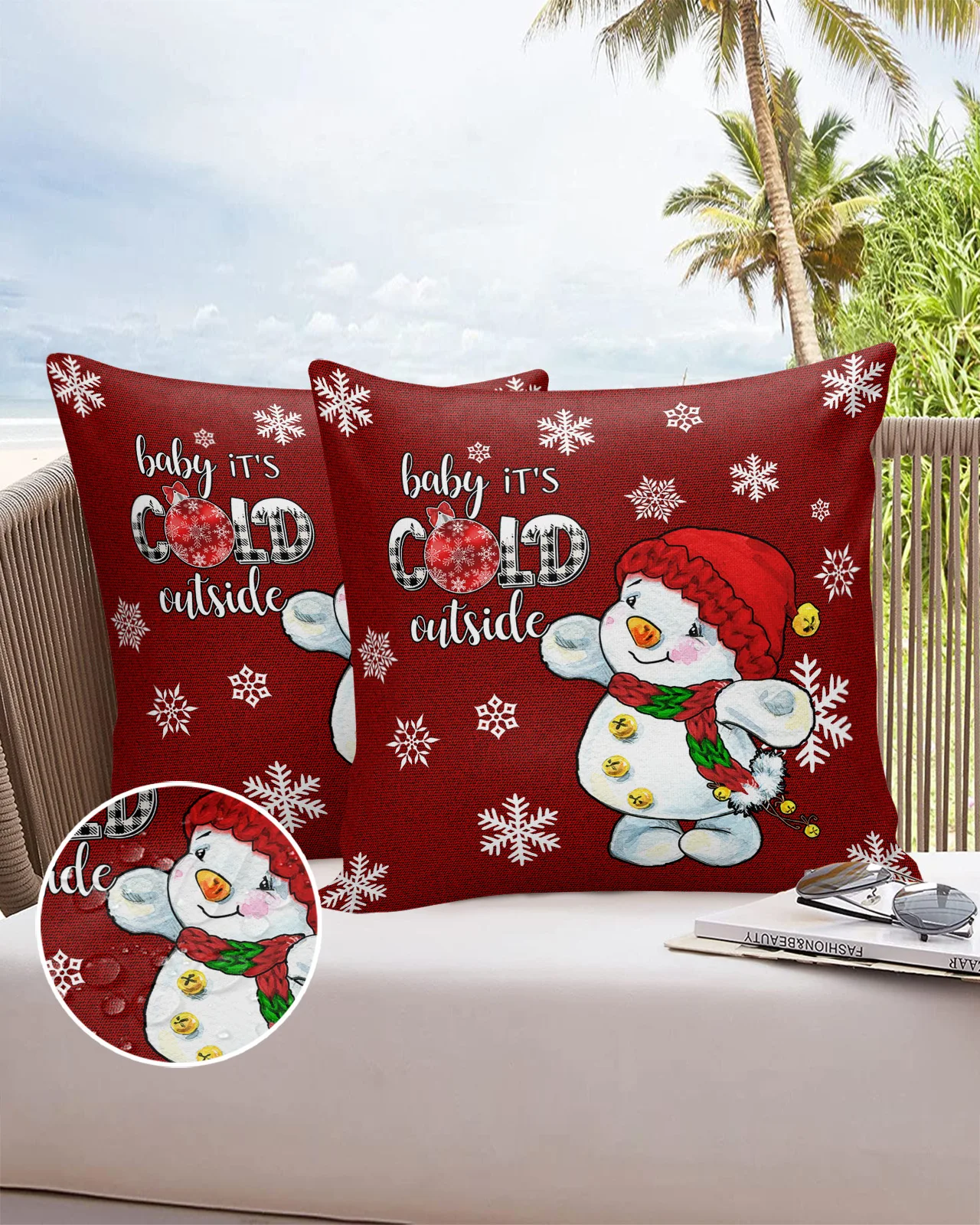 

2/4PCS Christmas Red Snowman Snowflake Waterproof Decorative Sofa Throw Pillow Cover Case Garden Patio Cushion Covers