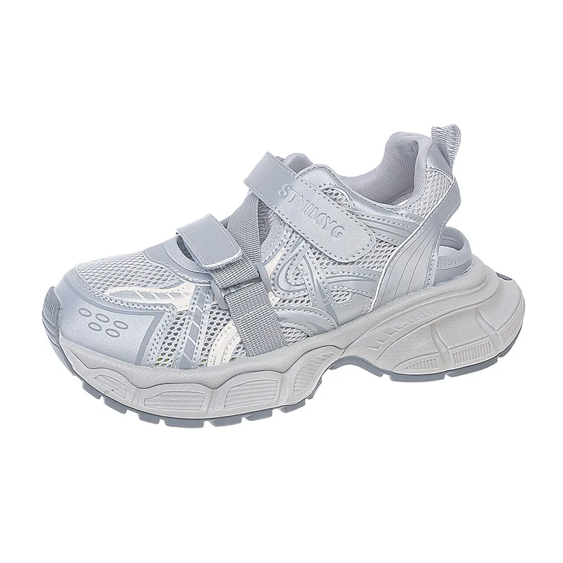 الصيف جوفاء شبكة أبي أحذية للنساء 2025 جديد سميكة سوليد خفيفة للغاية الفيلكرو تنفس الرياضة صندل كاجوال العصرية