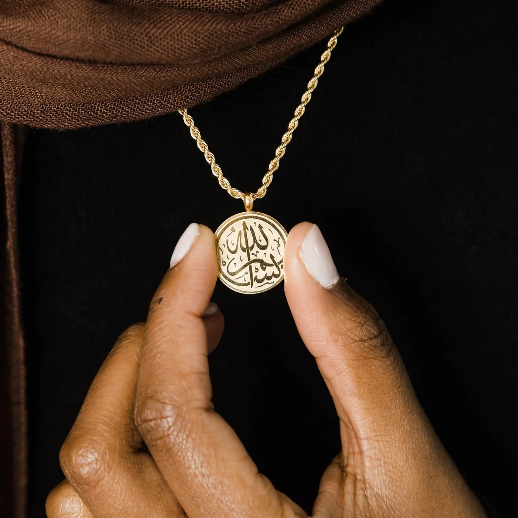 Qitian Bismillah Token Necklace Stainless Steel Arabic Calligraphy Necklace Ramadan Gift