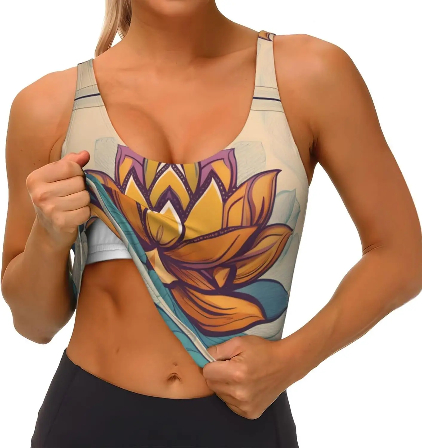 Chaleco deportivo para mujer con estampado de Namaste de flor de loto para yoga, entrenamiento, fitness, informal, sin mangas, para niñas atléticas, negro, pequeño