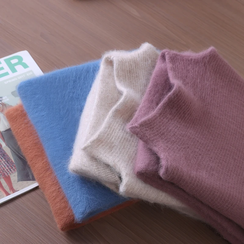 

Осенне-зимний норковый кашемировый свитер, женский пуловер с полувысоким воротником, свободный вязаный нижний свитер большого размера