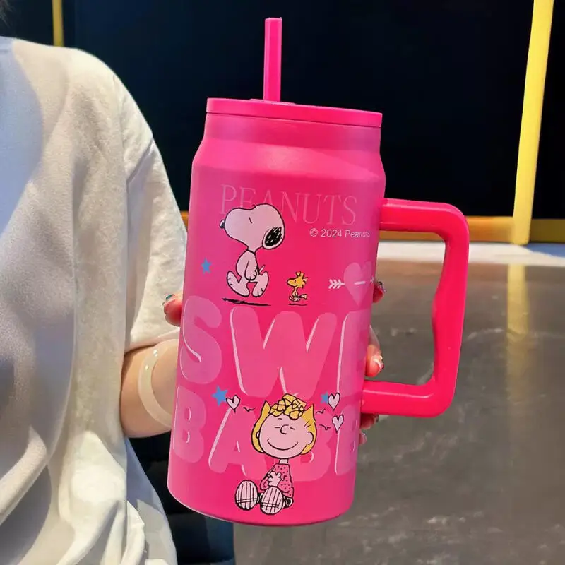 Snoopy 304 Stainless Steel Large Capacity Insulated Cup Kawaii Girls Cartoon Straw Cup Office Handheld Insulated Cup Gift