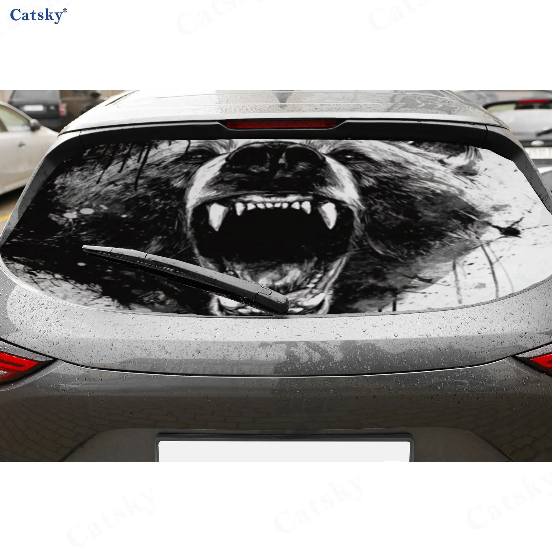 Grinning Bear PVC material self-adhesive waterproof car rear window sticker, easy to paste without falling off, waterproof and l