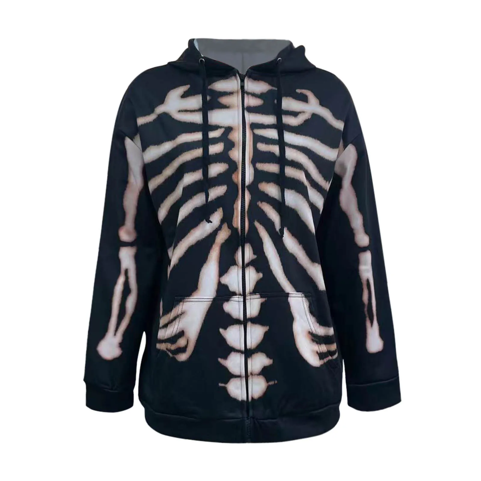 Women Gothic Sternum Skull Print Zipper Hoodie Jackets 2024 Spring Autumn Long Sleeve Cardigan 2024 Y2K Streetwear Sweatshirt