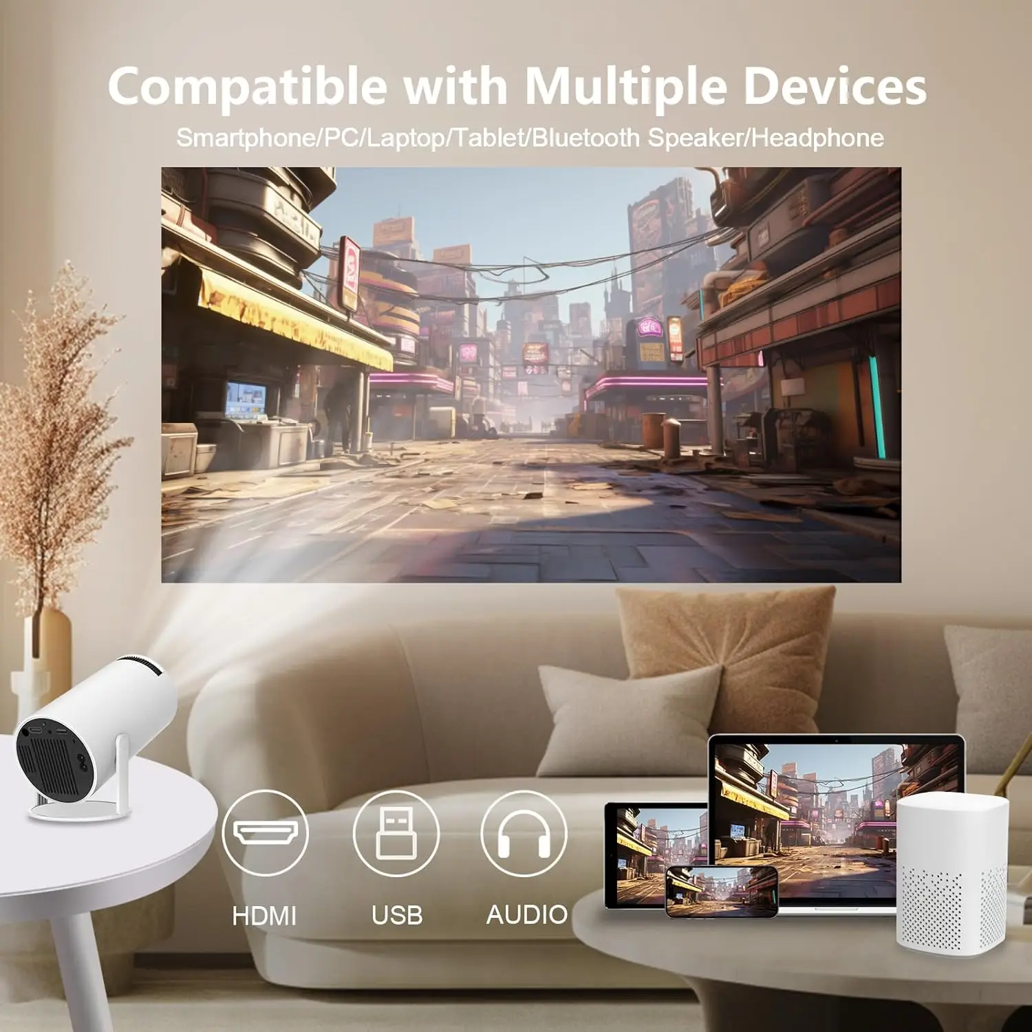 LQWELL-Projetor Mini Home Theater, 4K, Suporta WiFi, 6, BT5.0, 11.0, sistema operacional Android, ângulo de 180 graus, projetor ao ar livre