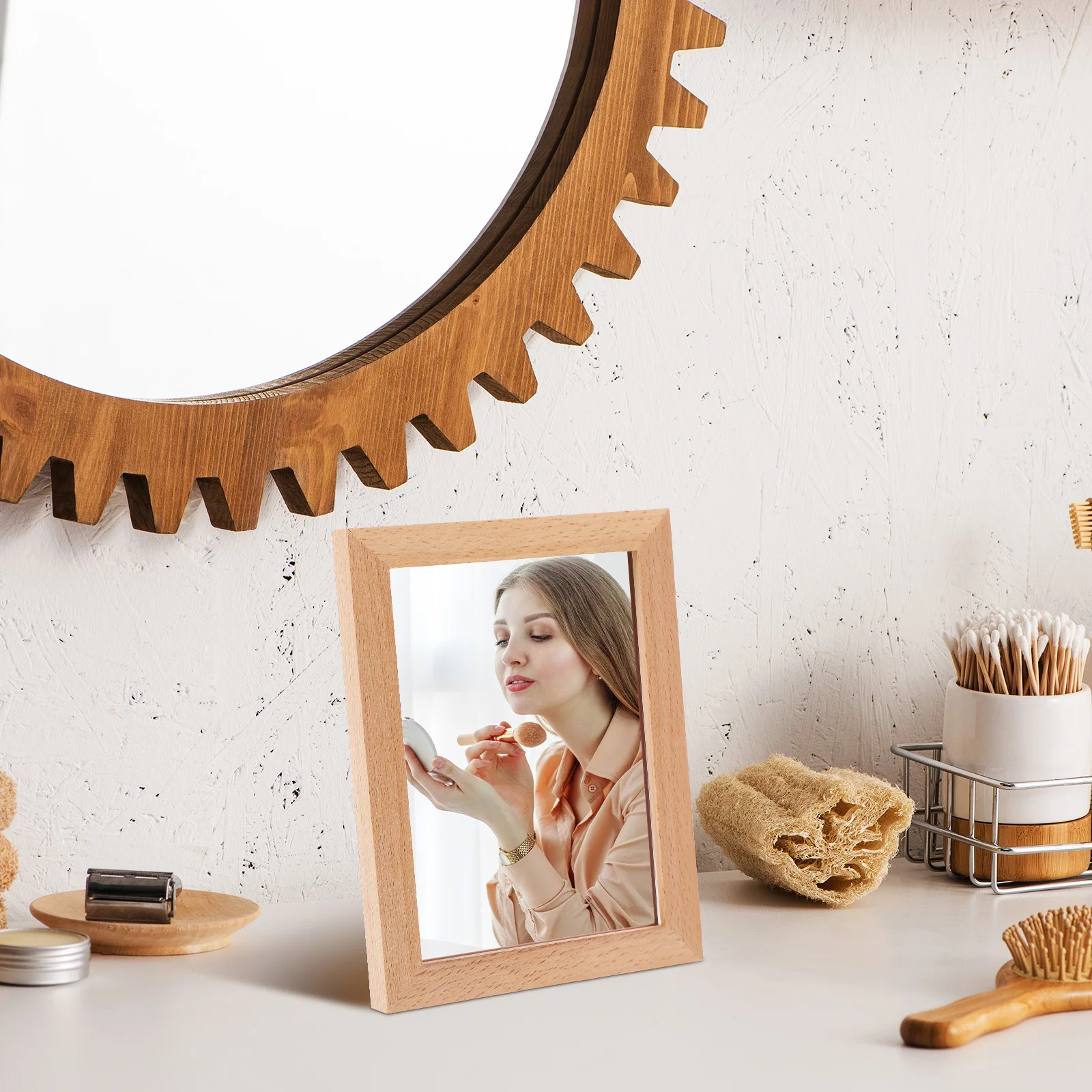 

LED Lighted Desktop Photo Frame Wood Material Light Up Picture Frame Night Lamp for Living Room Bedroom Study Kitchen