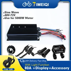 Ebike Sine Wave Controller 48V 72V 80A with Light Function Brushless Controller and LCD Color Display For 5000W Motor Kit Parts