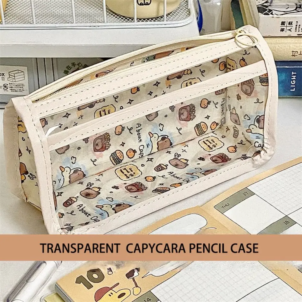 Cute Capybara Pencil Case Transparent High Appearance Pen Bag Large Capacity Stationery Storage Pouch Office School Supplies