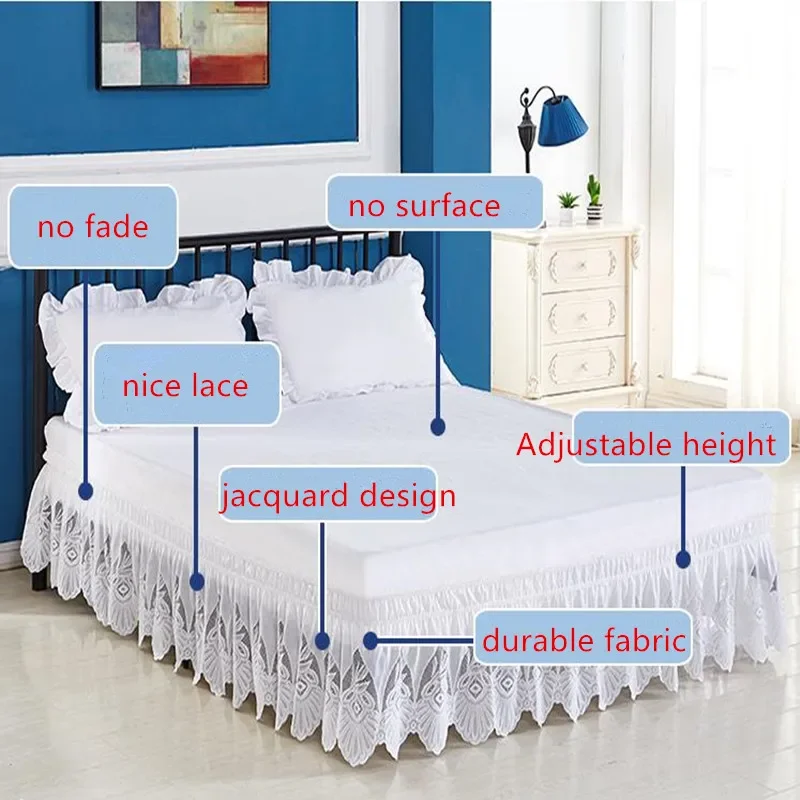 LaceTrimmed Elastic Wrap Around Dust Ruffles Bed Skirt with Wrinkle and Fade Resistant Durable Fabric Twin/Full/Queen/King Size