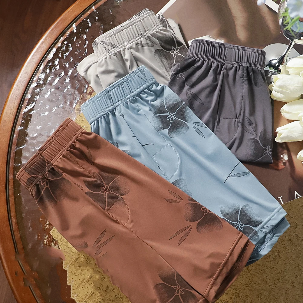 Men Ice Silk Glossy Loose Boxers Extreme Night Underwear Smooth Panties Cooling Home Trunks Soft Shorts Sleepwear Men's Clothing