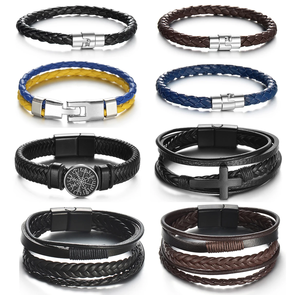 MeMolissa Trendy Leather Bracelets Men Stainless Steel Multilayer Braided Rope Bracelets For Male Female Bracelets Jewelry Gift
