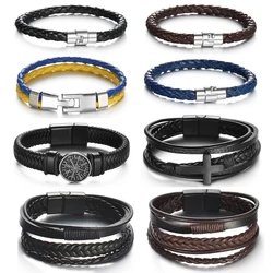 MeMolissa Trendy Leather Bracelets Men Stainless Steel Multilayer Braided Rope Bracelets For Male Female Bracelets Jewelry Gift