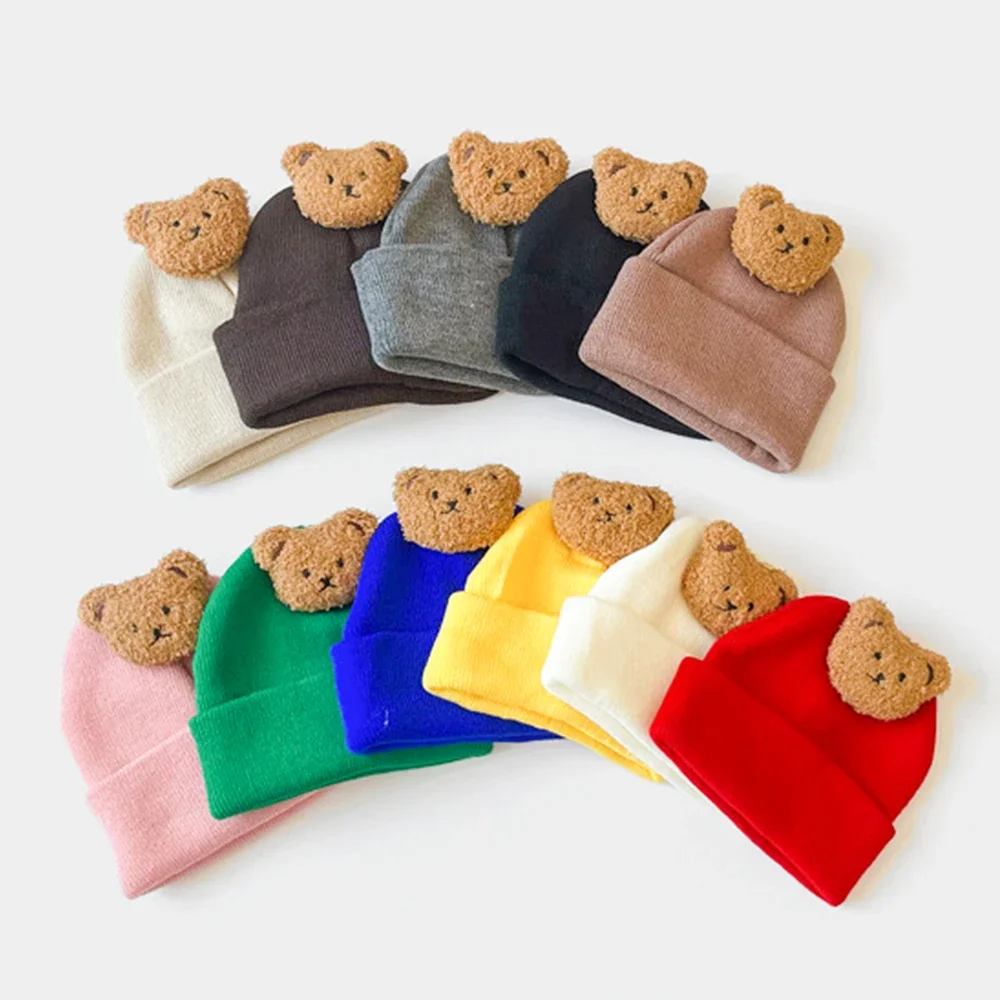 

0-4T Cute Bear Girls Winter Beanie Hat Newborn Solid Crochet Child Warm Hat Bonnet Infant Knit Hat Skullcap Cute Skullies Kids