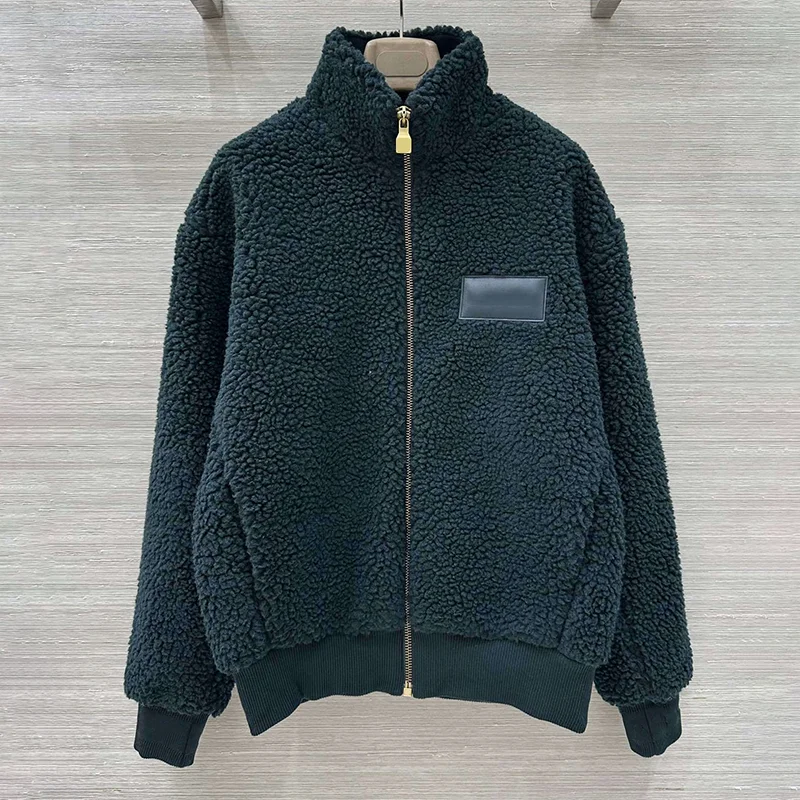 

High-quality women's patchwork coat with genuine leather patching, polyester fiber and wool materials 25102258