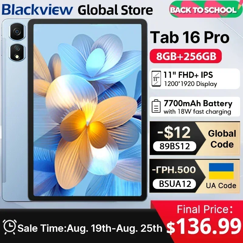 Blackview-Tablet Tab 16 Pro, Tablet PC con Android, 8GB + 256GB, 11 pulgadas, FHD, pantalla Widevine L1, batería de 7700 mAh, Widevine L1 Unisoc T616