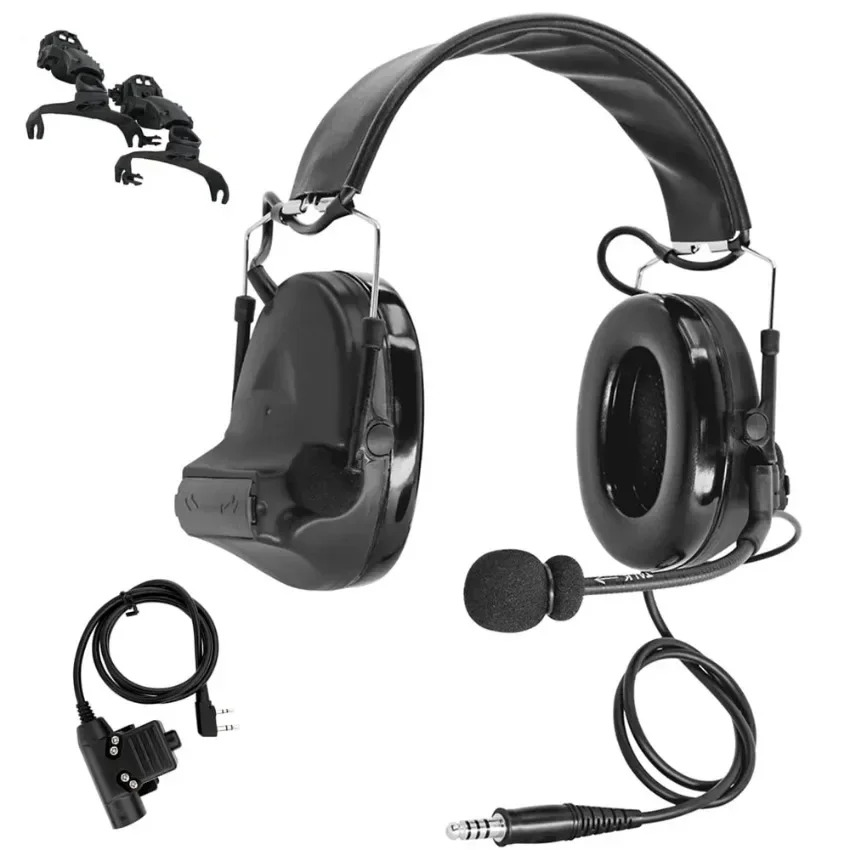 Tactical shooting headset electronic pickup hearing protection COMTAII headset ARC helmet track adapter(BK)