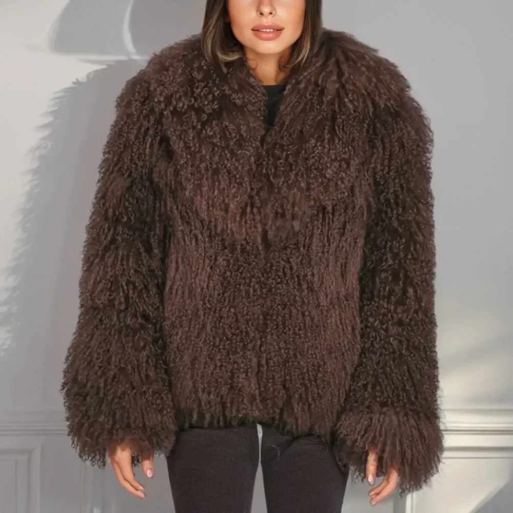 여성용 진짜 몽골 양 모피 재킷, 패션 몽골 양 모피 코트, 레이디 겨울 두꺼운 따뜻한 크롭 재킷, 천연 양털 코트