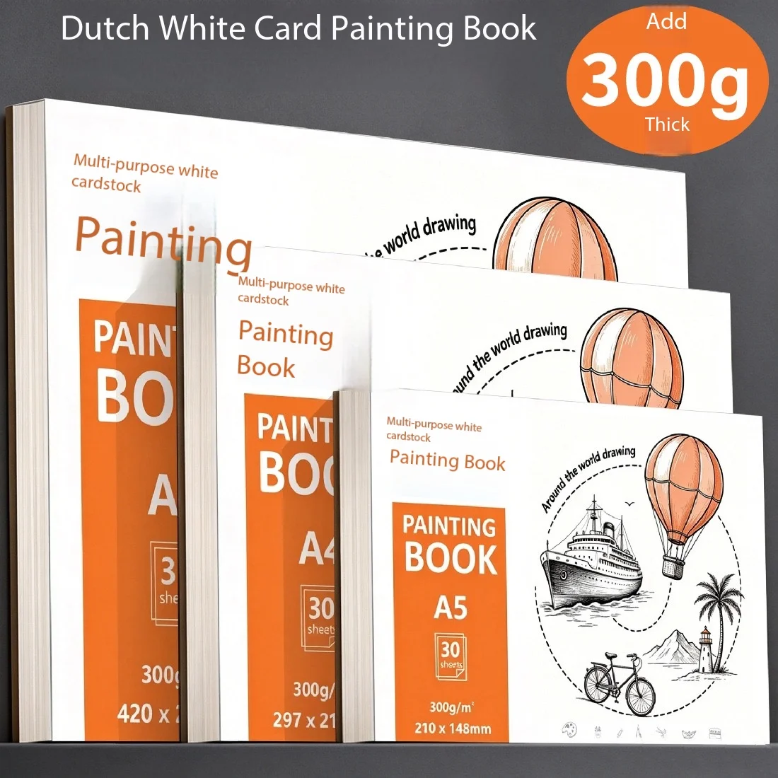 300g White Cardstock Sketchbook A3 A4 A5 Hard Cover Drawing Pad Notebook for Artist Student Painting Graffiti Handcraft Supplies