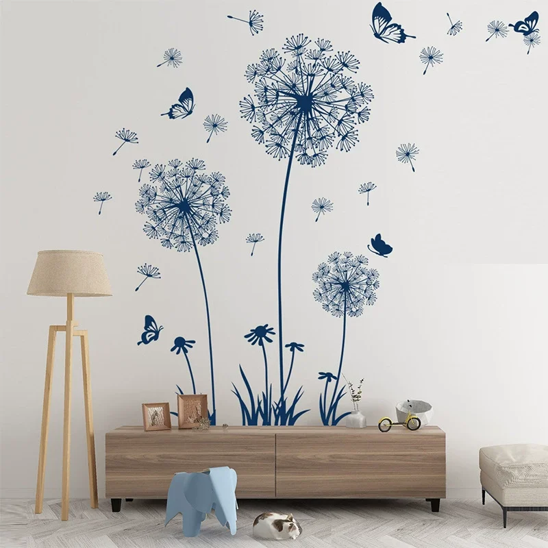 Hot Blue Dandelion Sitting Room Bedroom Wall Stickers Household Adornment Decor. Decals Mural Art Poster on The Wall