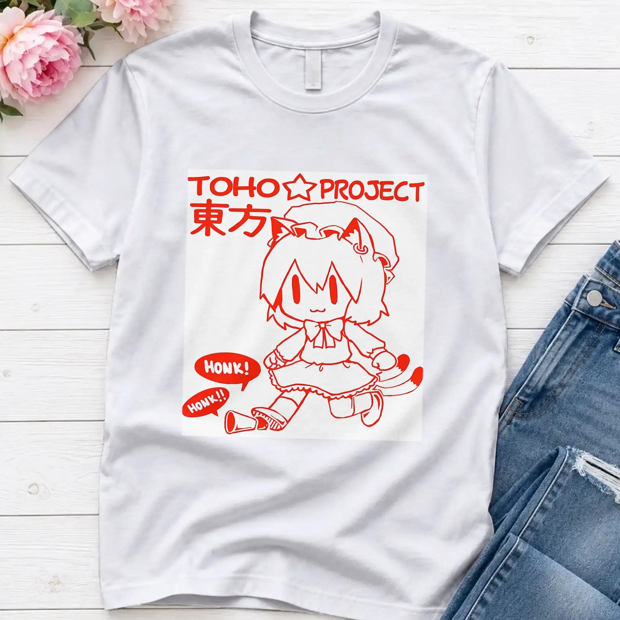 Funny Touhou  Chen  T-Shirts for Men Round Collar Cotton T Shirt Touhou Project Short Sleeve Tee Shirt New Arrival Clothing