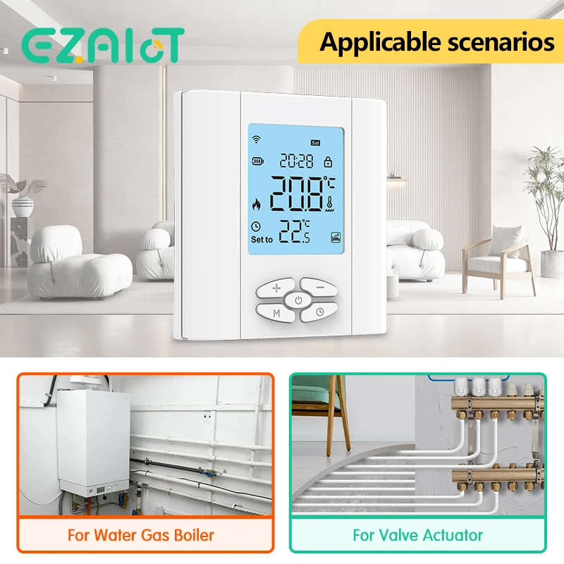 Termostato inteligente Tuya ZigBee, caldera de Gas y agua alimentada por batería, actuador, controlador de calefacción de temperatura, voz, Alexa, Google Home